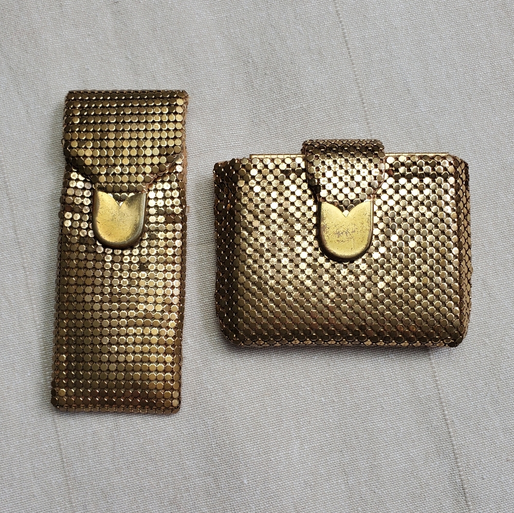 Vintage Gold Mesh Compact Makeup Case Whiting and Davis